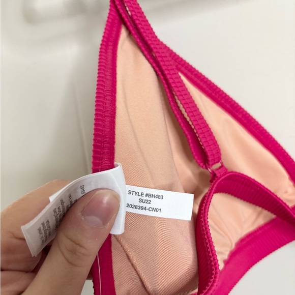 J Crew pink ribbed triangle bikini top size L new - Picture 7 of 8